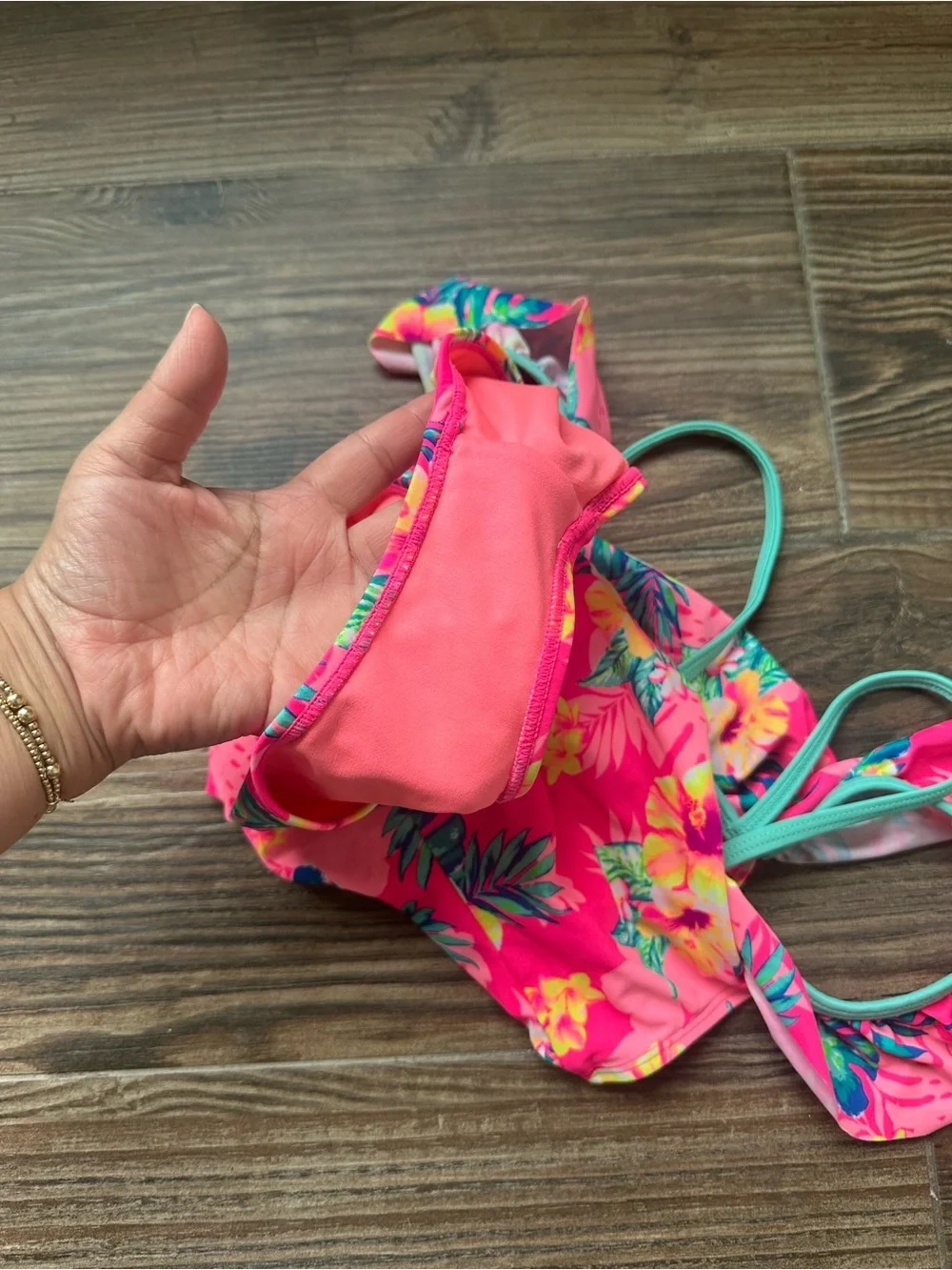 Tropical Pink Floral Girls' One-Piece Swimsuit with Mint Straps